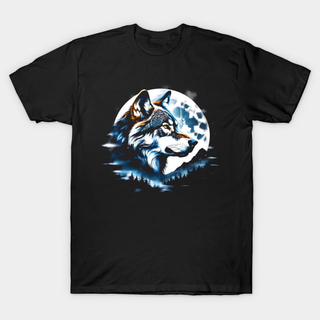 Wolf head at night fantasy art T-Shirt by Ravenglow